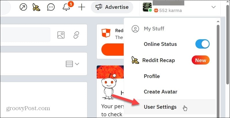 user settings on Reddit