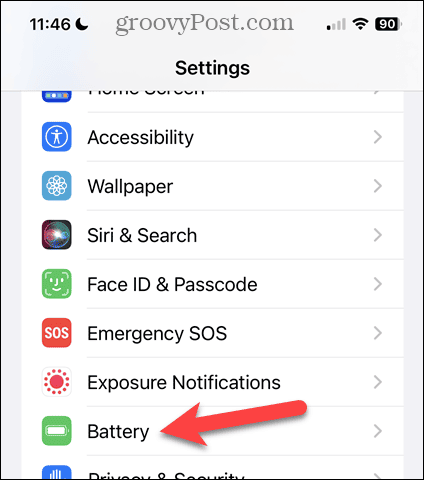 Tap Battery on the iPhone Settings screen