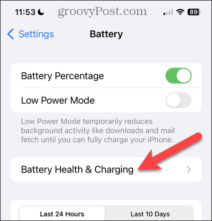 Tap Battery Health & Charging on the iPhone Battery screen