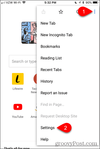 Tap Settings in Chrome for iOS