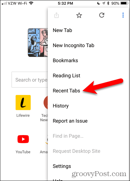 Tap Recent Tabs in Chrome for iOS