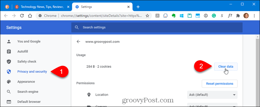 Click Clear data under Usage in the Privacy and security settings in Chrome