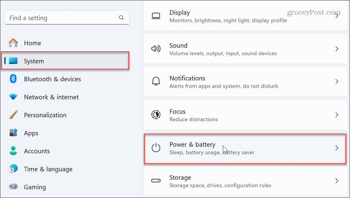 system battery and power settings