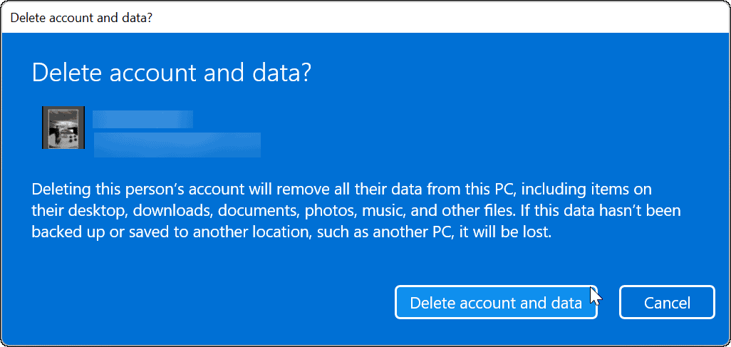 delete account and data