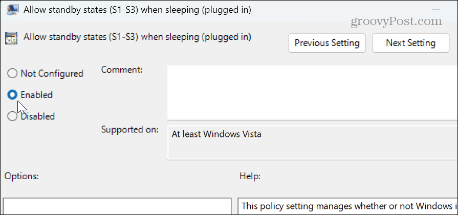 set policy to enabled