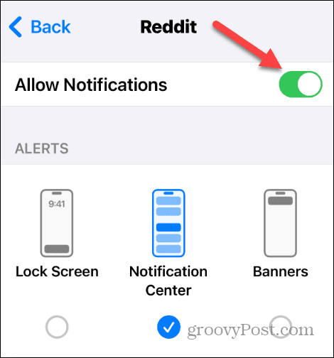 allow notifications switch