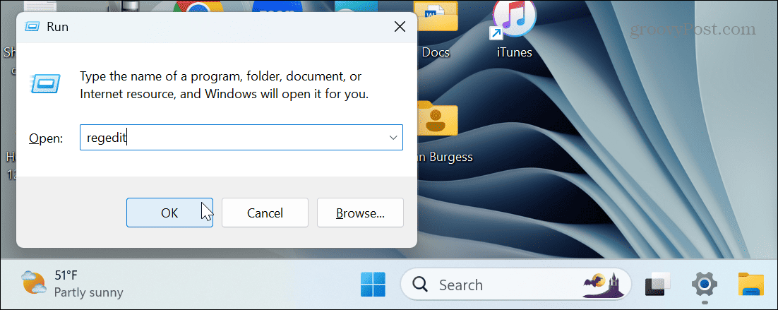 run dialog regedit