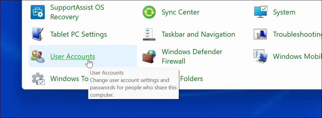 user account control panel