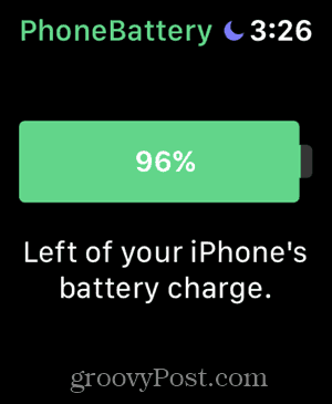 PhoneBattery app open on Apple Watch