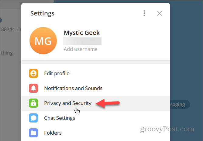 Privacy and Security Settings on Telegram Desktop app