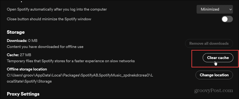 clear cache button spotify desktop