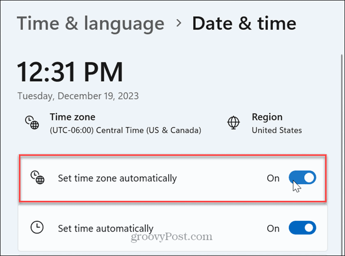 Date & Time Settings on Windows