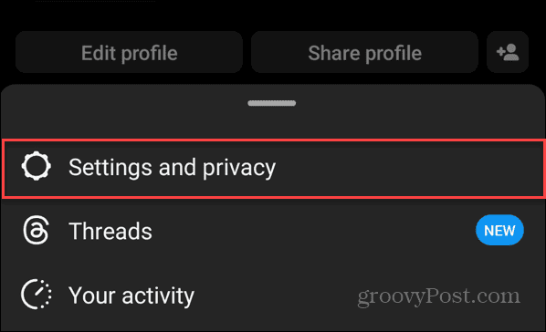 settings and privacy from menu