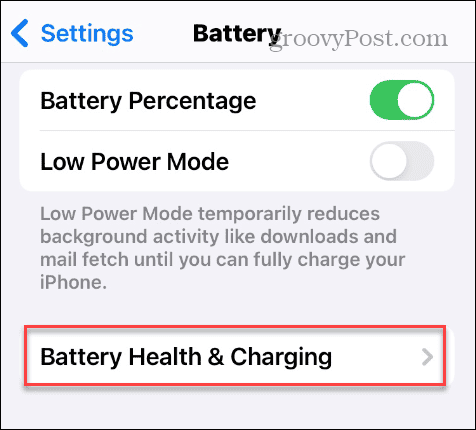 Battery Health & Charging option in Settings
