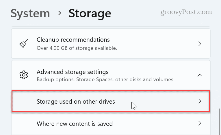 storage used on other devices