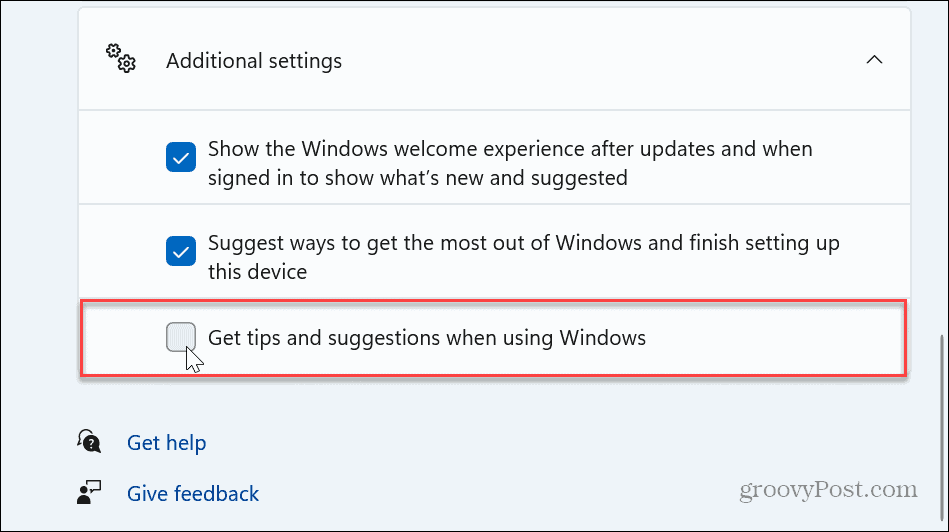 Disable Windows 11 Tips and Suggestions Notifications