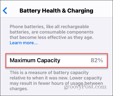 Maximum capacity of battery