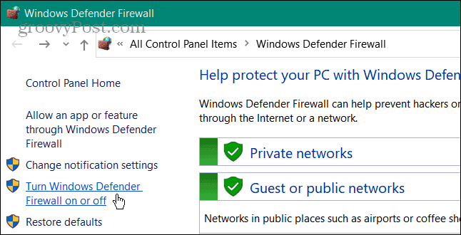 turn firewall on or off