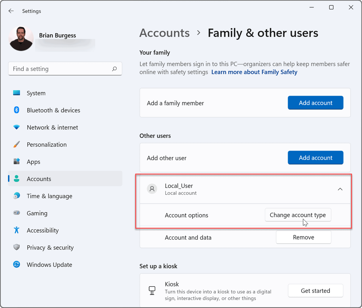 change local user account type