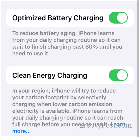 Battery Charging Settings in iOS
