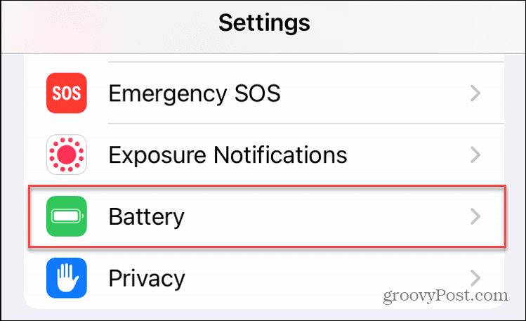 Battery option in iOS Settings