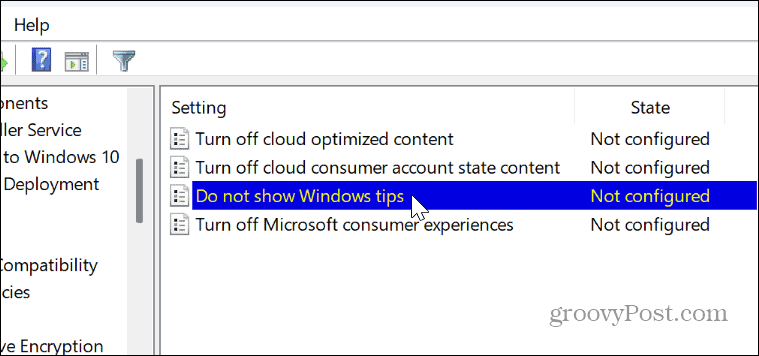 do not show windows tips policy