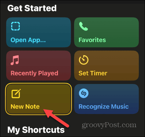new note shortcut action button