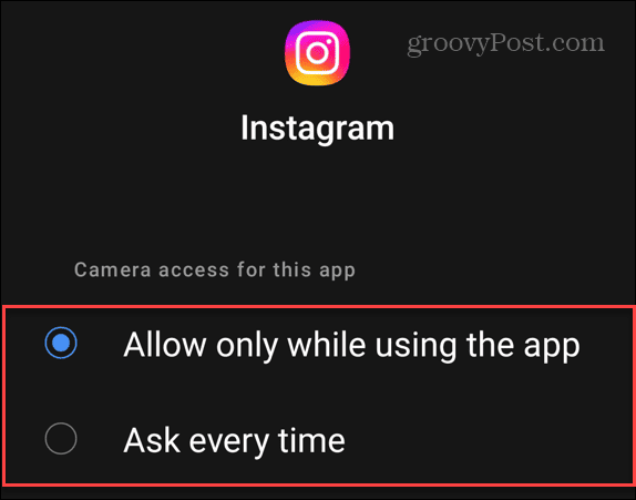allow camera permission android