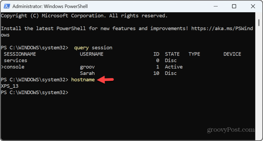 query powershell hostname