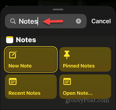 search iphone shortcuts for notes