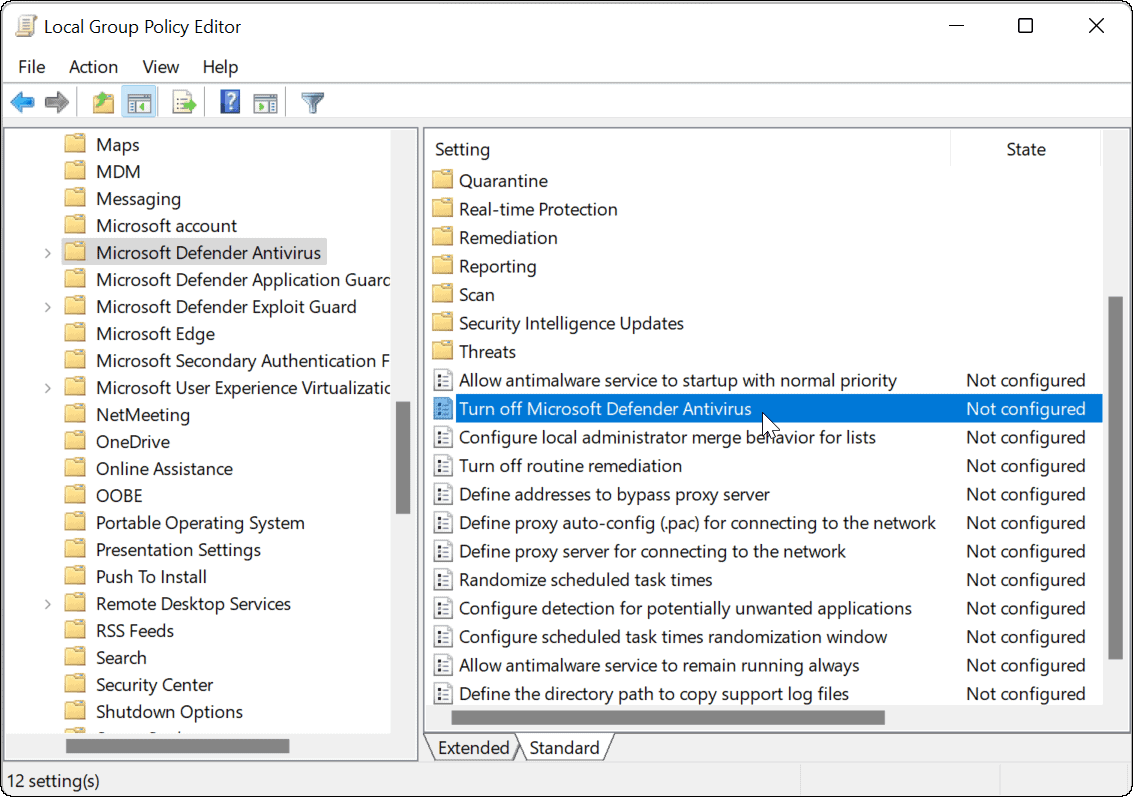 turn off windows defender gpedit