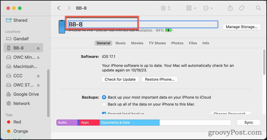 Change iPhone Name in Finder