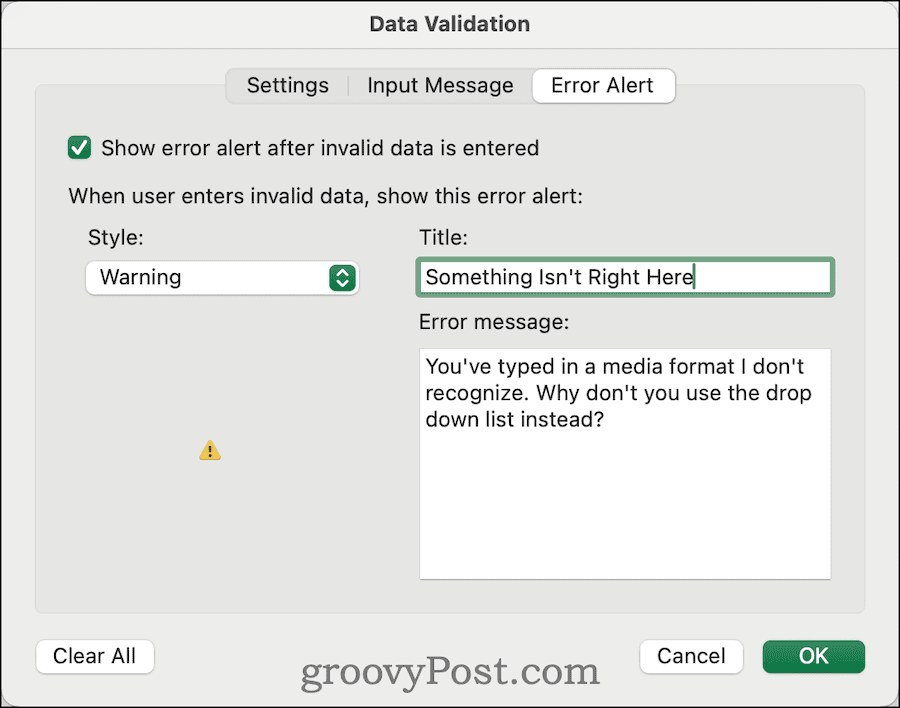 Changing the Error Alert in Data Validation