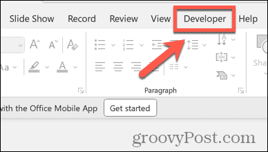 powerpoint developer menu