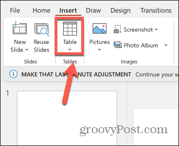 powerpoint table button