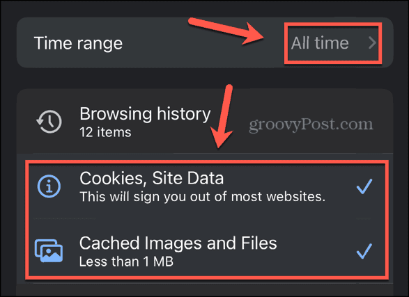 chrome select cookies site data and cached files and images