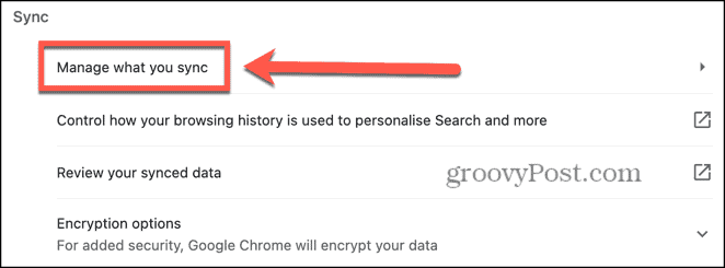 chrome manage what you sync