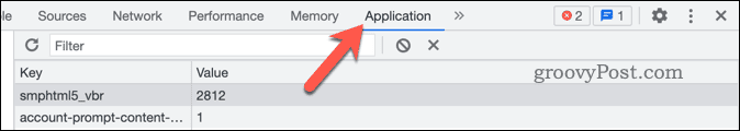 Open the Applications tab in the Chrome developer tools menu
