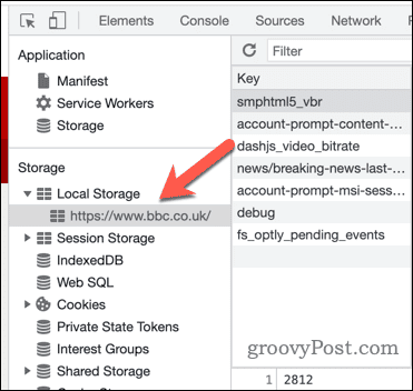 Local storage in Google Chrome developer tools menu