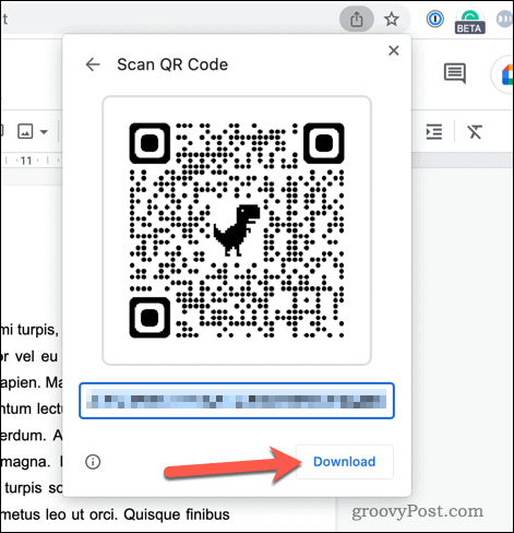 Example QR code in Google Chrome