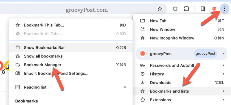 Opening the Chrome bookmark manager