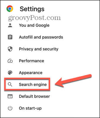chrome search engine menu