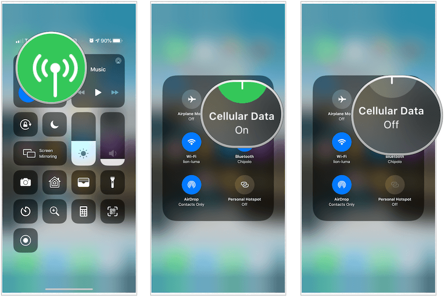 Control Center turn off cellular