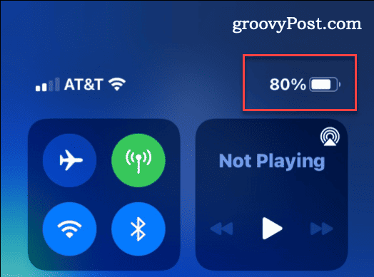Control Center shows battery percentage