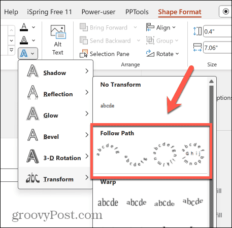 powerpoint follow path options