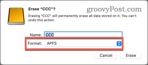 Disk Utility - Erase Dialog - Format Dropdown