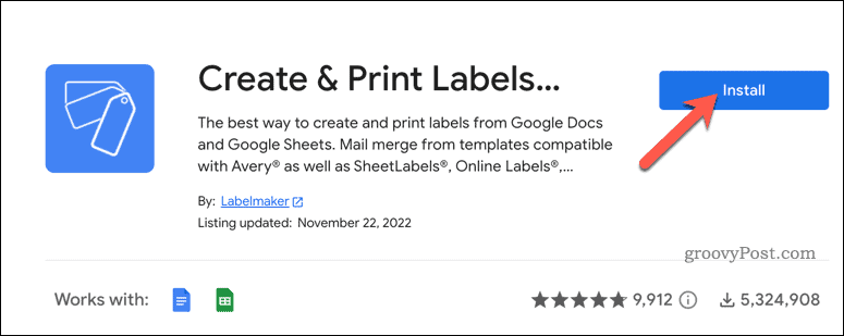 Install label add-on in Google Docs