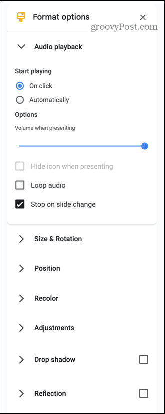 google slides audio options