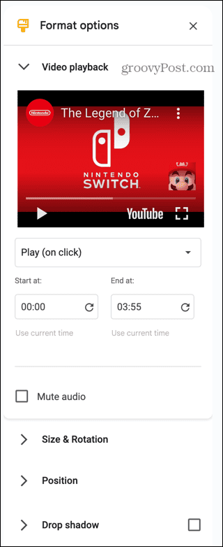 google slides video options