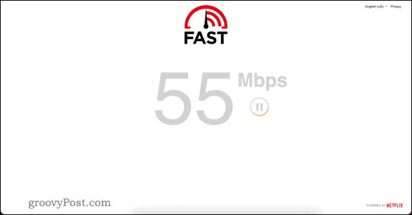 An example of a speed test on Fast.com